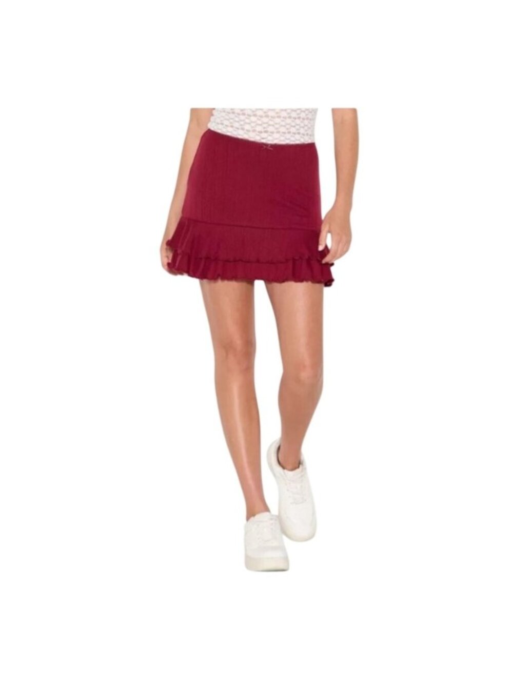Wild Fable Maroon Ruffled Mini Skort With Bow Detail M